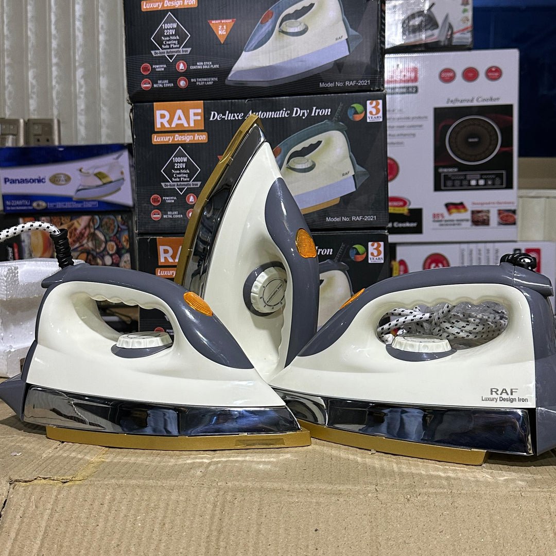 RAF Deluxe Dry Iron 1000W | 6 Temperature Settings | Non-Stick Plate