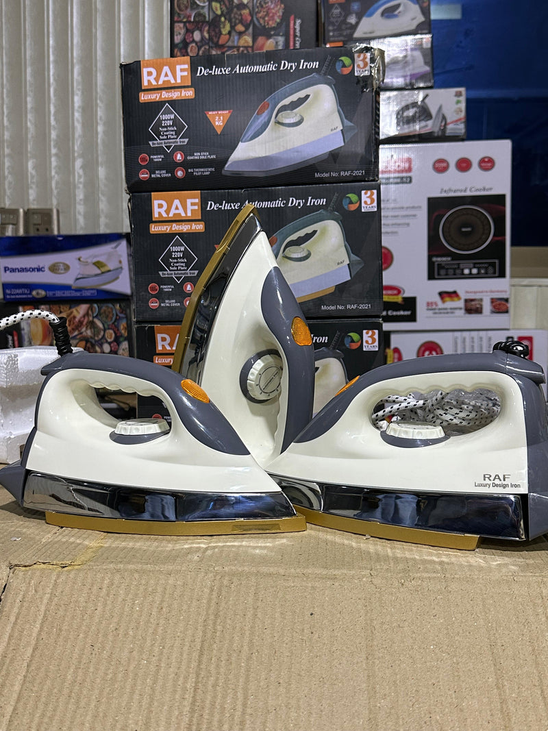 RAF Deluxe Dry Iron 1000W | 6 Temperature Settings | Non-Stick Plate