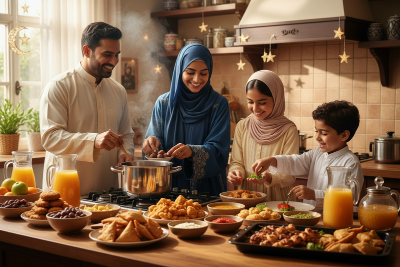 Ramadan family kitchen scene